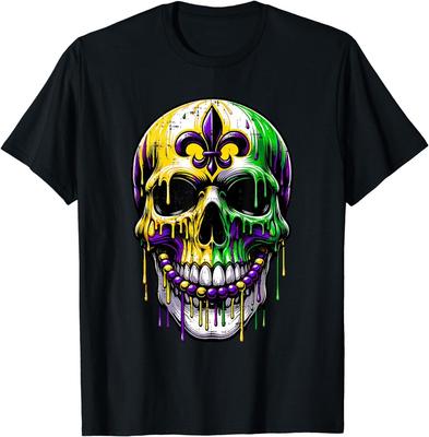 Fleur De Lis Mardi Gras Skulls Men Women Girls Boys Outfit Unisex T-Shirt