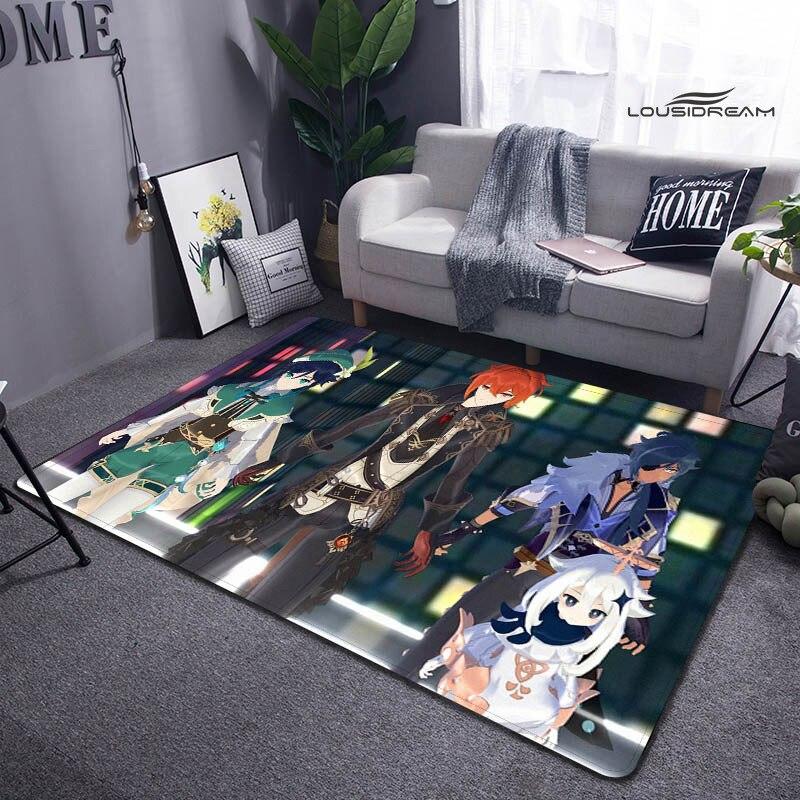 Genshin Spiel Cartoon Druck Teppich Wohnzimmer Schlafzimmer Teppich rutschfeste Fußmatte Kinderspielzimmer Teppich Fotografie Requisiten