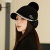 Women's Autumn Winter Thick Fur Ball Knitted Cap Solid Color Baseball Cap