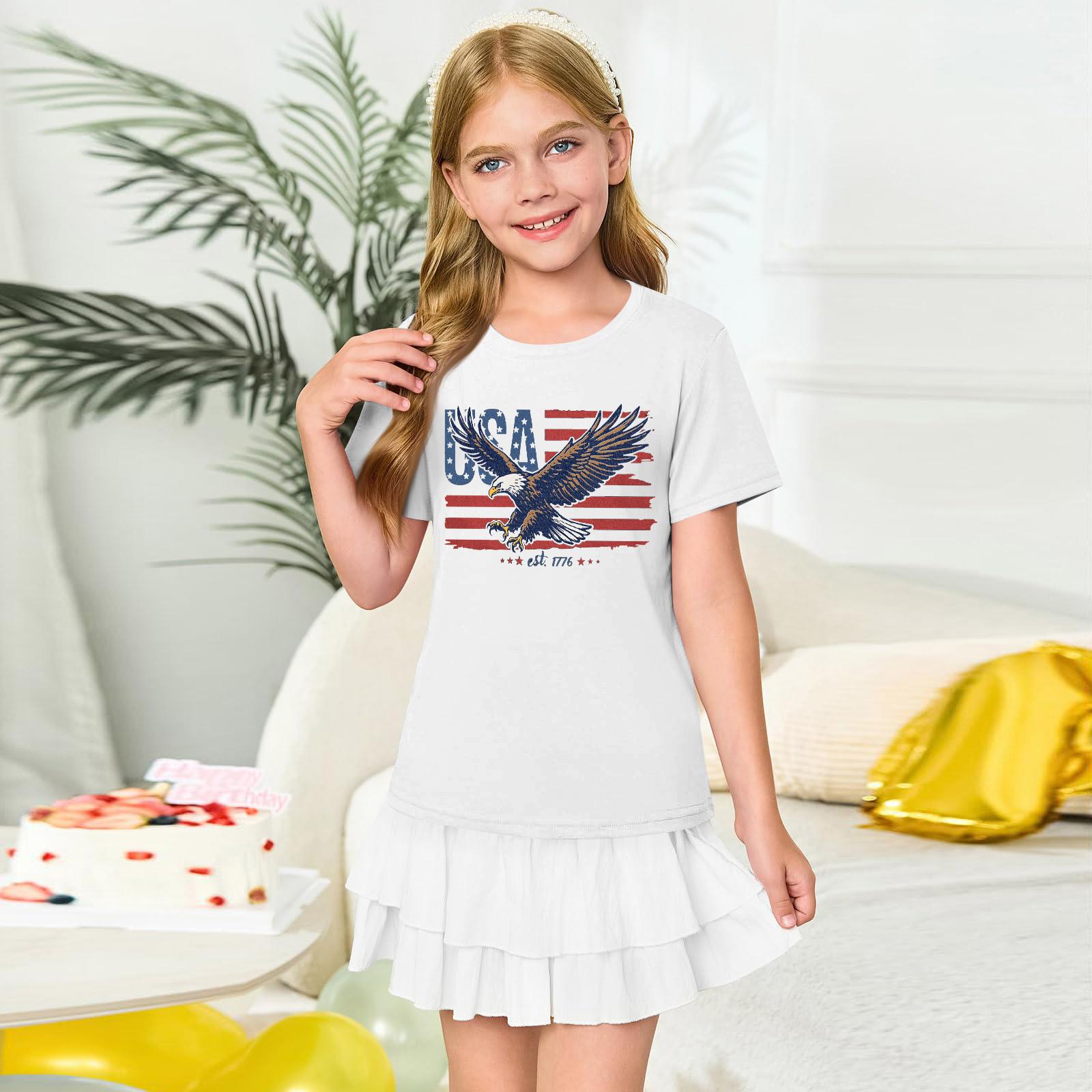 

Girls Round Neck Short Sleeve Printed Casual Short Sleeve 120 білий