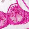 Women's Sexy Lace Bra Set Solid Color Embroidery Push-Up Lingerie Set Hollow Out Open Back Bra Set