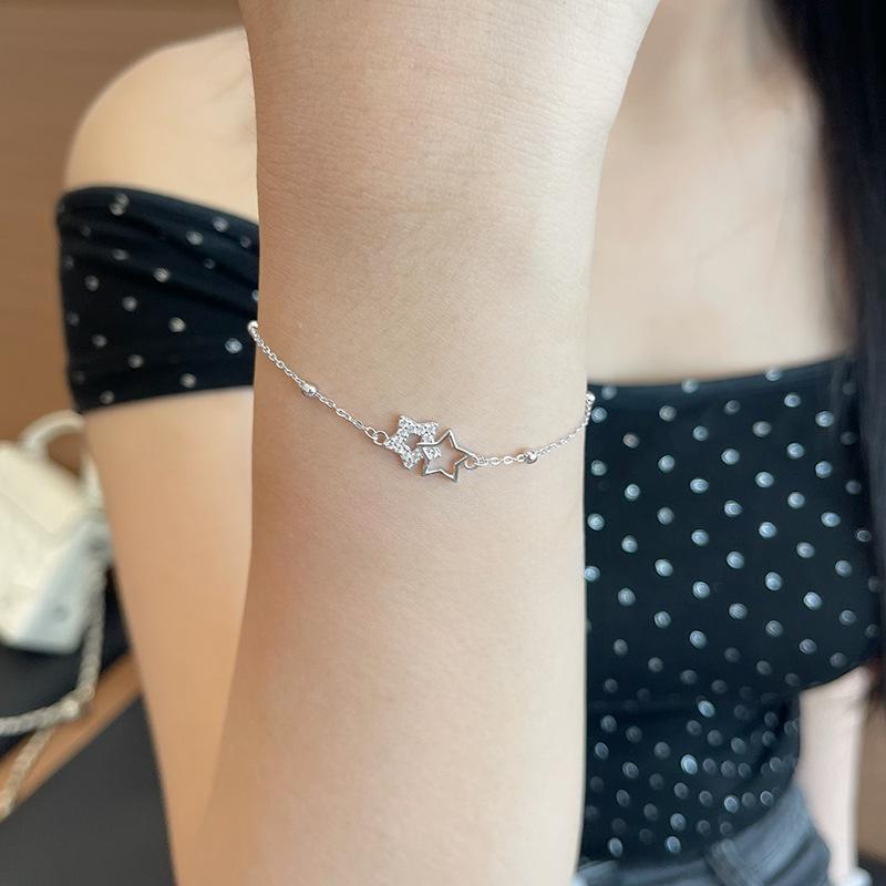 Korean Style S925 Sterling Silver Starry Sky Bracelet - Elegant, Simple, Stackable High-End Design for Women.