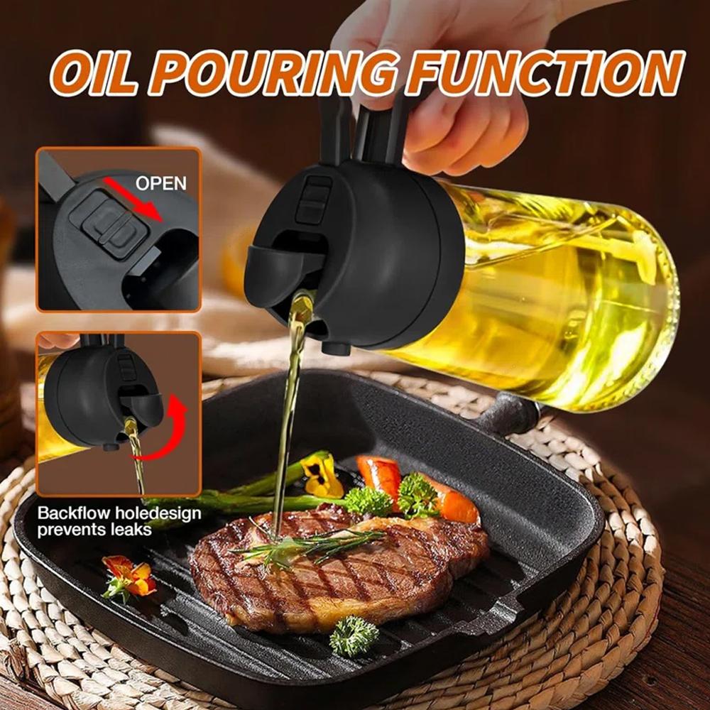 16oz/470ML Glass Oil Dispenser with Automatic Flip Lid 2in1 Kitchen Bottle,Cooking Sprayer,Leak-Proof Design,Oil Spray Bottle