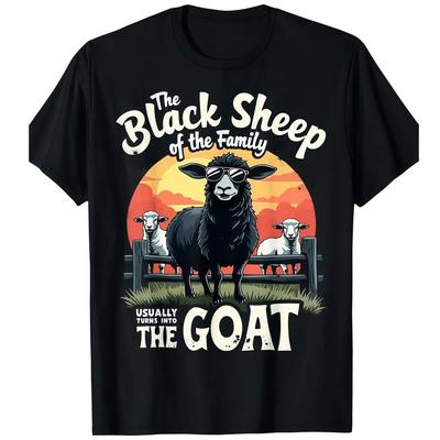 T-shirt Graphique Chèvre « Mouton Noir de la Famille » – T-shirt Décontracté à Col Rond pour Homme