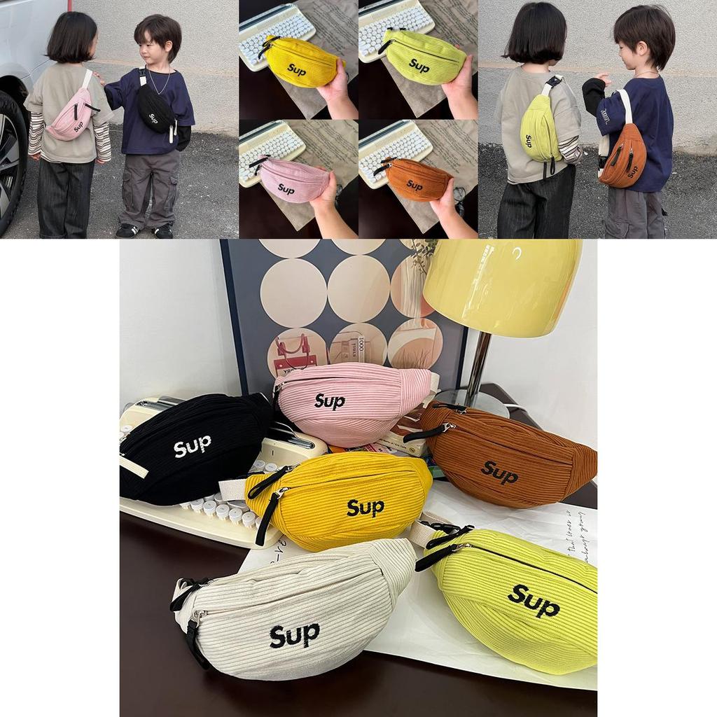 Stylish Corduroy Children's Chest Bag For Boys And Girls With Trendy Letter Design