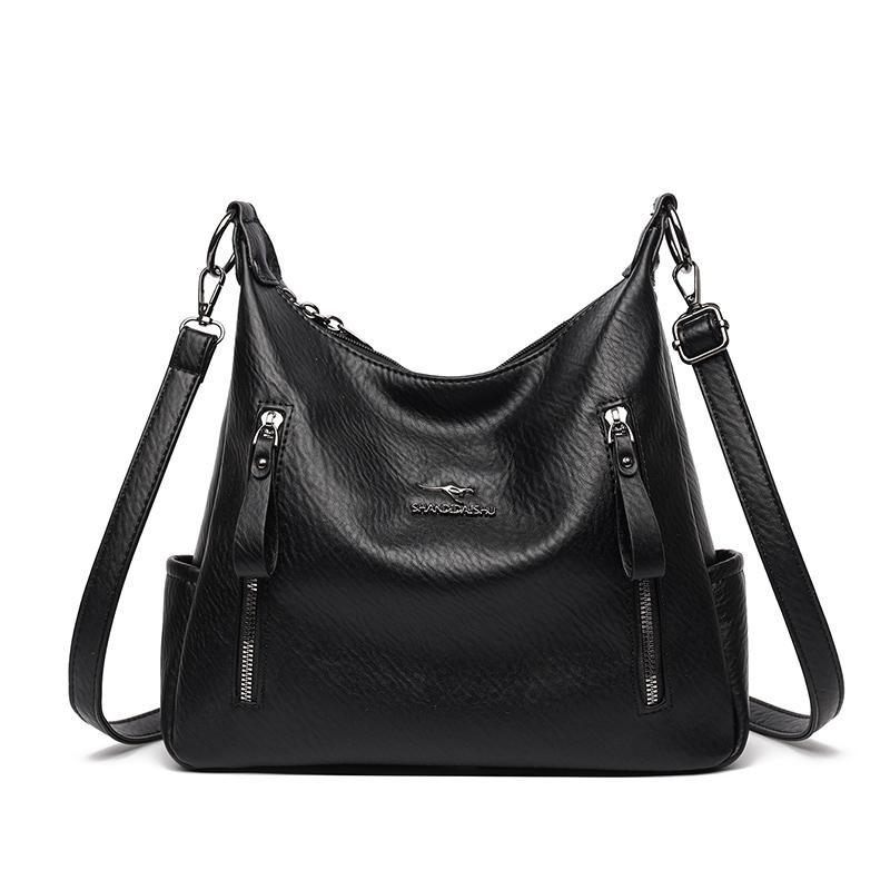 

Multiple Pockets and Large Capacity Women Retro Crossbody Bag PU Leather Versatile Satchel Bag Detachable Strap Handbag Female чёрный