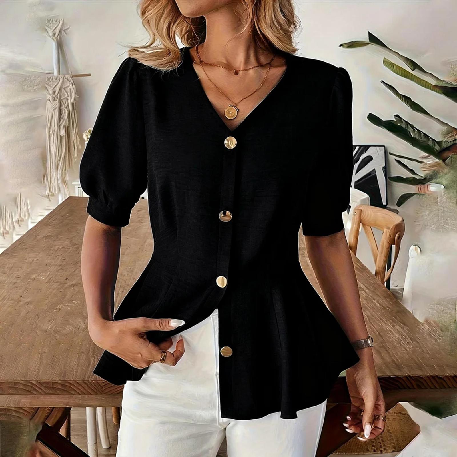 

Женский повседневный топ с коротким рукавом L чёрный