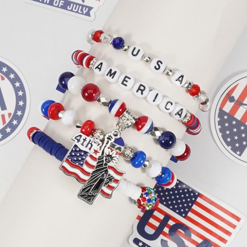 Artificial Crystal Bracelet Elastic Bracelet Independence Day Handmade Bracelet Stackable Bracelets for Adding Charm