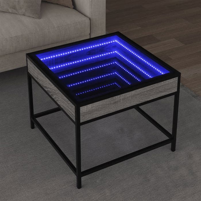 VidaXL Coffee Table with LED Infinity Sonoma Gray 50x50x41 Cm, Side Table, Living Room Table, Side Table, End Table 847680
