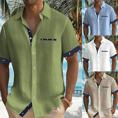 Summer New Men's Aloha Shirt Casual Fashion Street High Quality Short Sleeve Beach Holiday Party Men's Pocket Solid Shirt