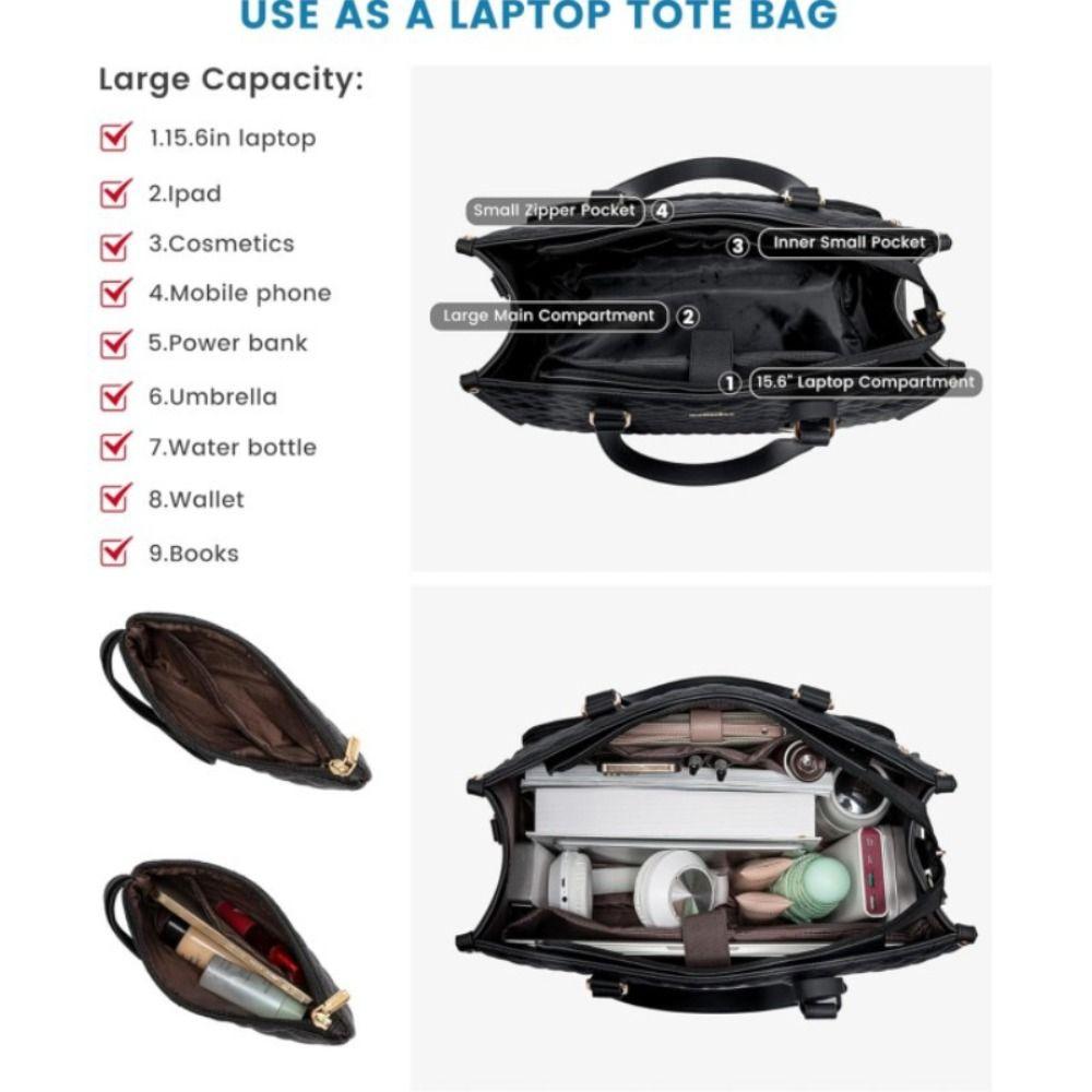 2 in 1 Lunch Tote Bag for Women Large Capacity Insulated 15.6 Inch Laptop Bag Lunch Compartment with Purse Computer Handbag