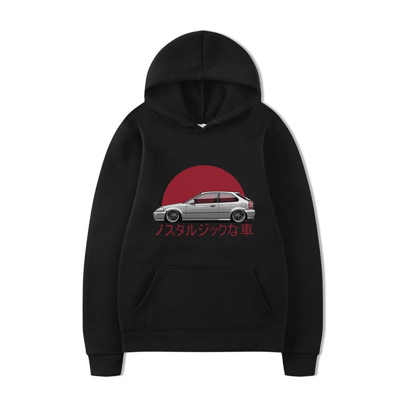 Car print hooded sweater men's and women's loose couple top