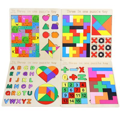 3 In 1 Montessori Holzpuzzles Farbkognitives Sortieren Mathematische Berechnung Intelligenzpuzzle Legespielbrett für Kinder
