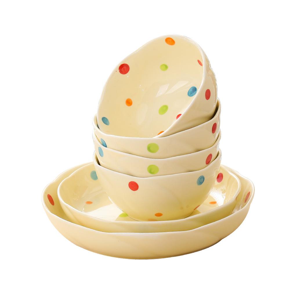 Cream Love Ceramic Tableware Set Creative Household Polka Dot Dishes Housewarming Gift Rice Soup Bowl Combination