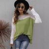 T-shirt Women's Pullover Knitted Sweater Cross-border European and American Women's Clothing Autumn and Winter New Sweaters Contrasting Colors Splici