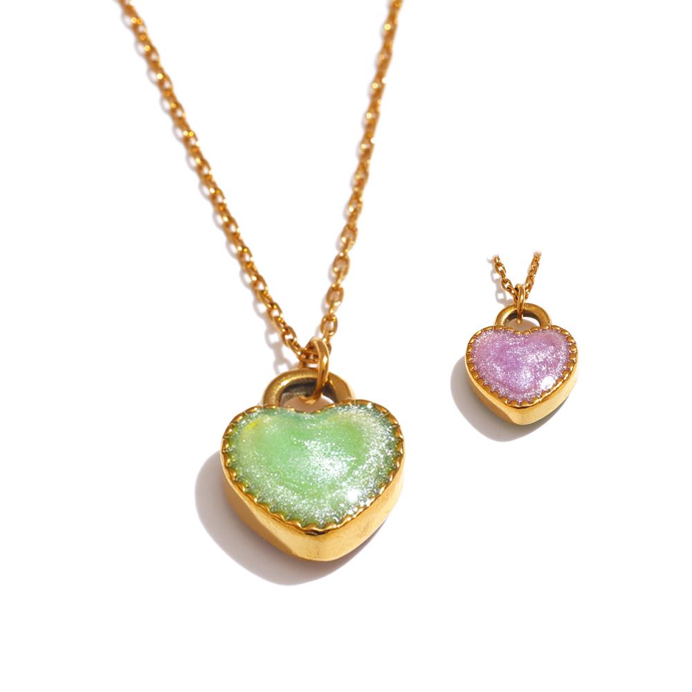 

Yhpup Waterproof Fashion Colorful Double-Sided Enamel Heart Love Sweet Y2K Candy Pendant Necklace Women Stainless Steel Jewelry