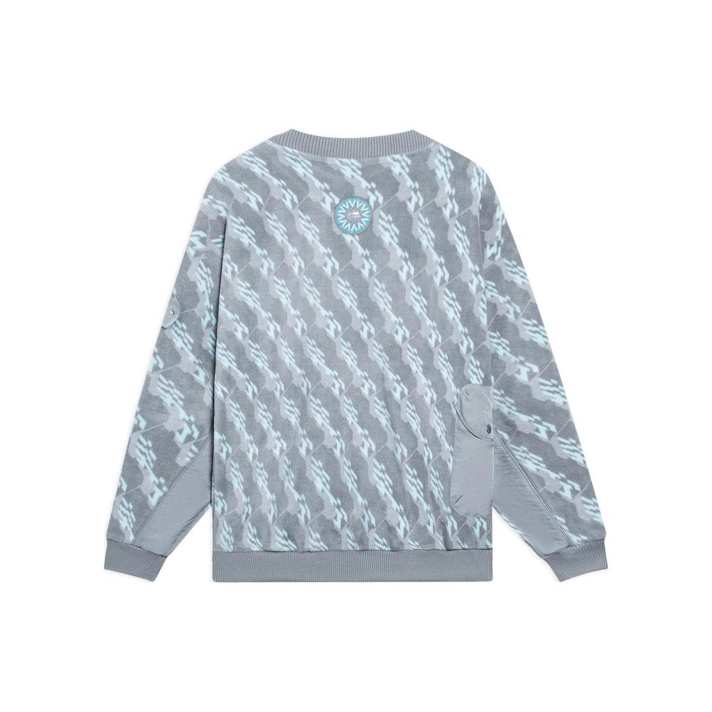 Li Ning Sweatshirts Unisex Stone Gray Print Crew Neck Moderate Regular AWDSC69-2