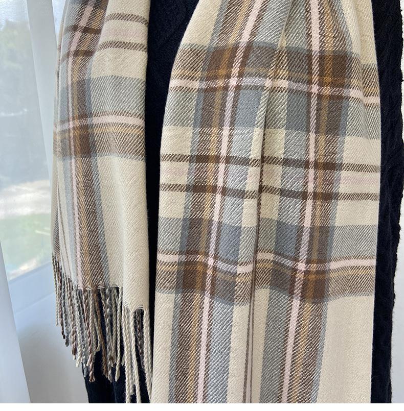 Unisex Warm Plaid Scarf – Yarn-Dyed, Windproof, and Cozy Imitation Cashmere Shawl for Autumn and Winter