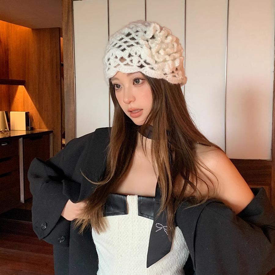 Women's 2024 Crochet Knit Slouch Beanie - Lightweight Openwork Retro Hat for Spring & Autumn