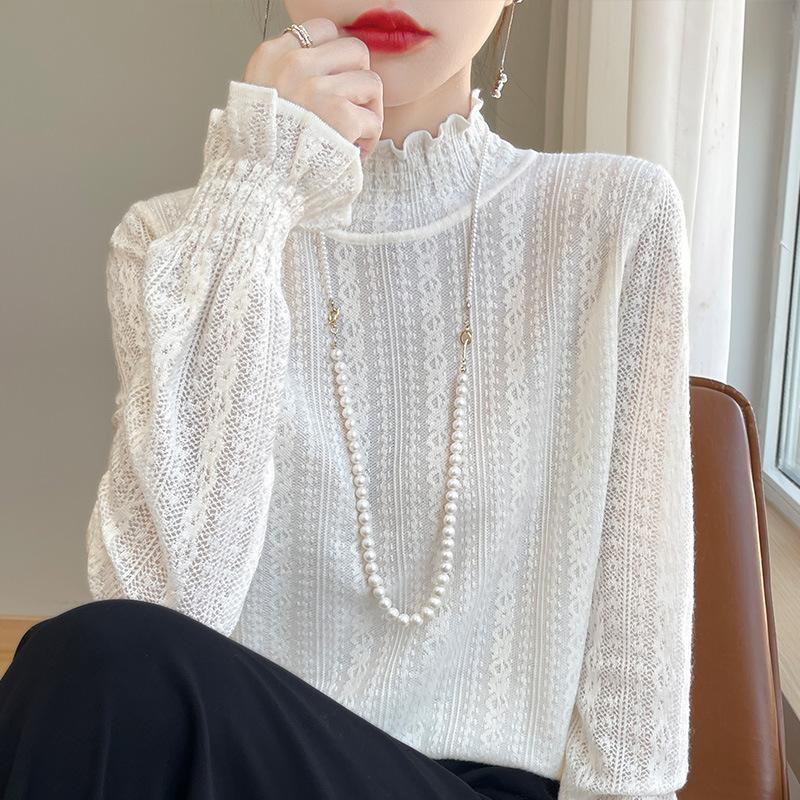 Spring Wool Women's Knitwear High Neck Fashion Pullover Top Bottom Sweater