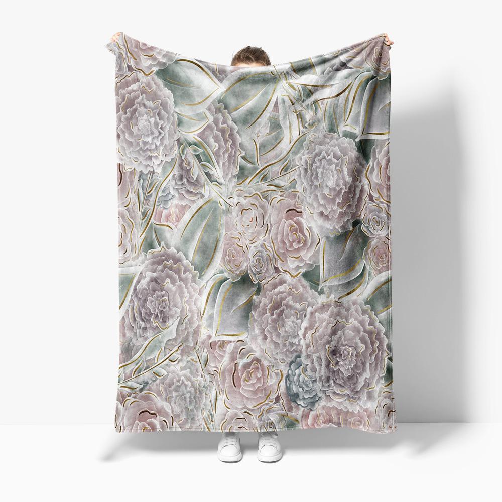 Floral Embroidered Fleece Blanket Soft Warm Throw Blanket for Sofa Bed Bedroom Decoration Gift 75x90cm