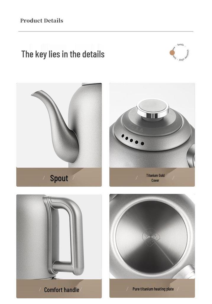Large Capacity Pure Titanium Electric Kettle with Auto Power-Off and Insulation for Tea Brewing