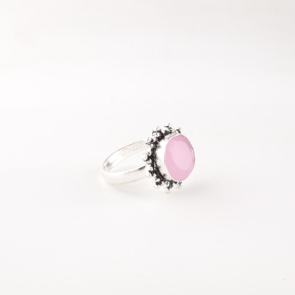 Rose Chalcedony Gemstone 925 Sterling Silver Jewelry Handmade Ring Gift For Her RR-7-14
