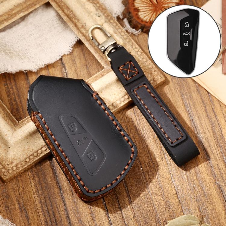 Hallmo Car Cowhide Leather Key Protective Cover Key Case for Volkswagen Golf 8 чёрный