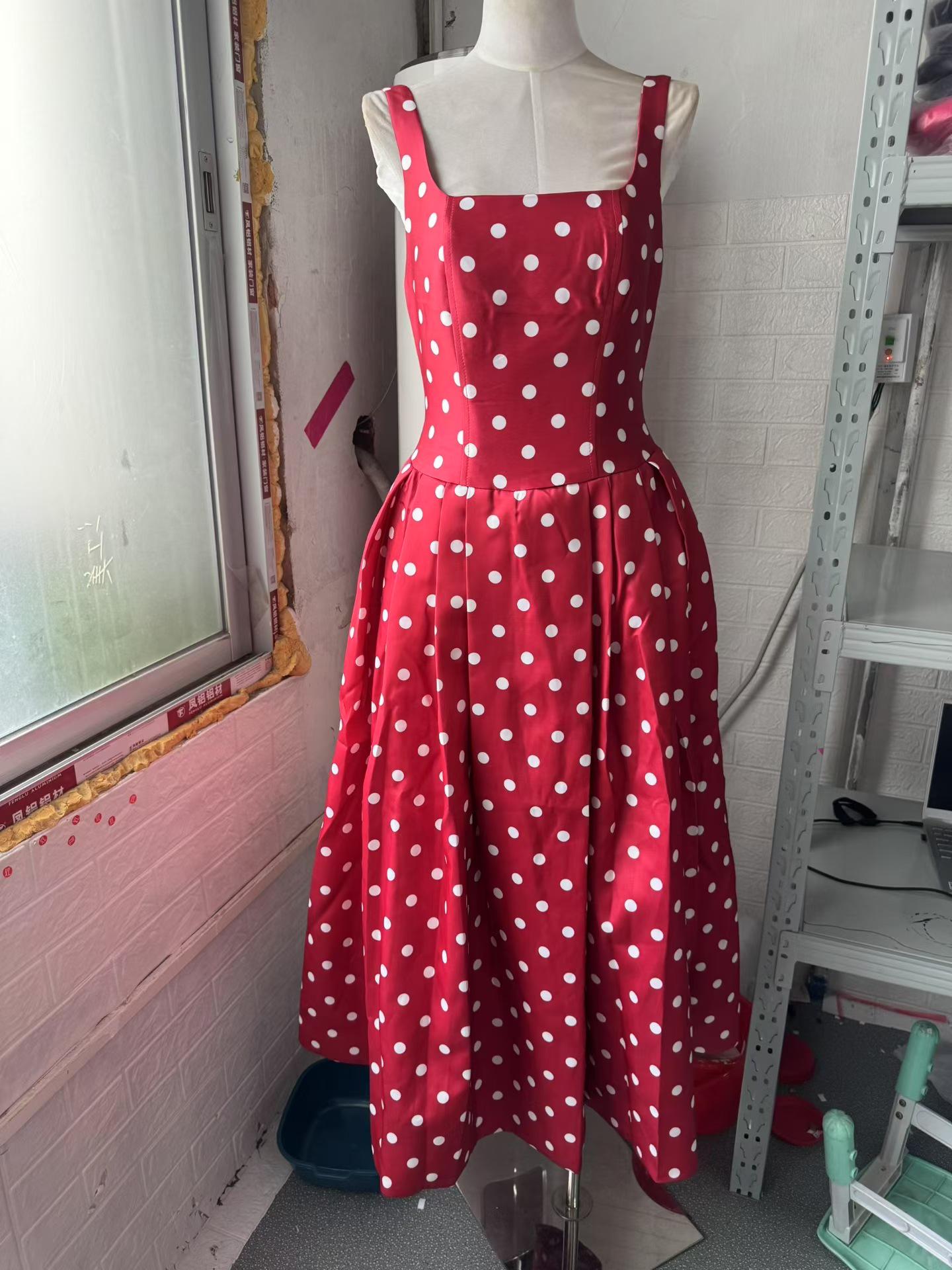 Women s Summer Retro Polka Dot Spaghetti Strap Dress L