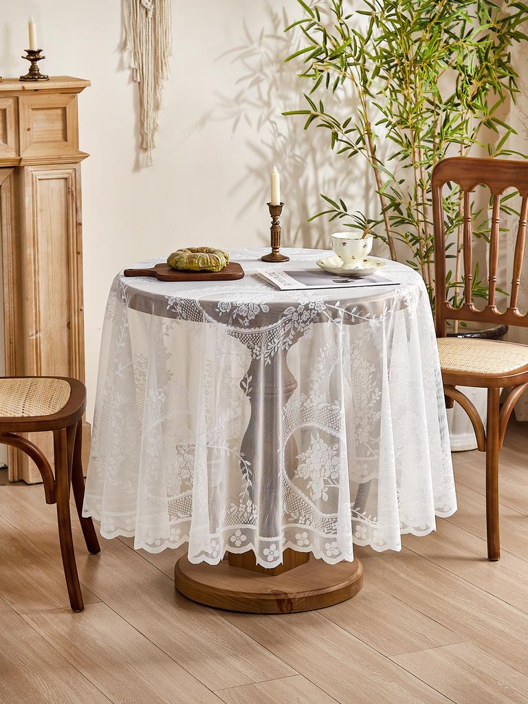 White lace tablecloth round mirror flower vine pattern living room dining table decoration