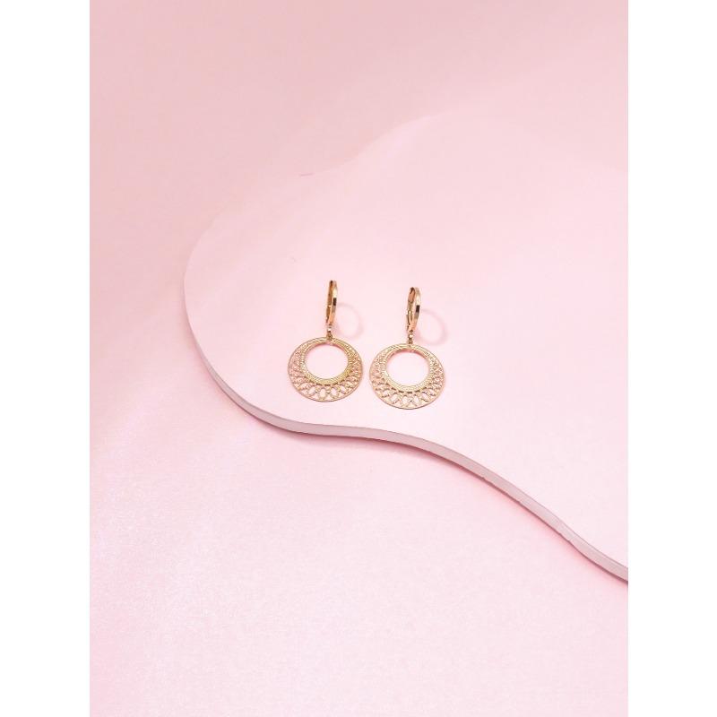 Fashionable and High-end Boho Earrings Retro Hollow Pattern Round Earrings