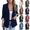 Women's Casual Slim Fit Button Front with Three-Quarter Rolled Sleeves