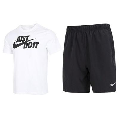 T-Shirt mit Buchstabenprint, Rundhalsausschnitt, kurzen Ärmeln und Sportshorts Set Herrensets AR5007-100+DV9345-010