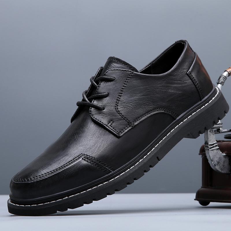 

Весенние и осенние мужские повседневные кожаные туфли, универсальные, высококачественные, модные, офисные туфли, уличные туфли на плоской подошве, удобные 44 чёрный