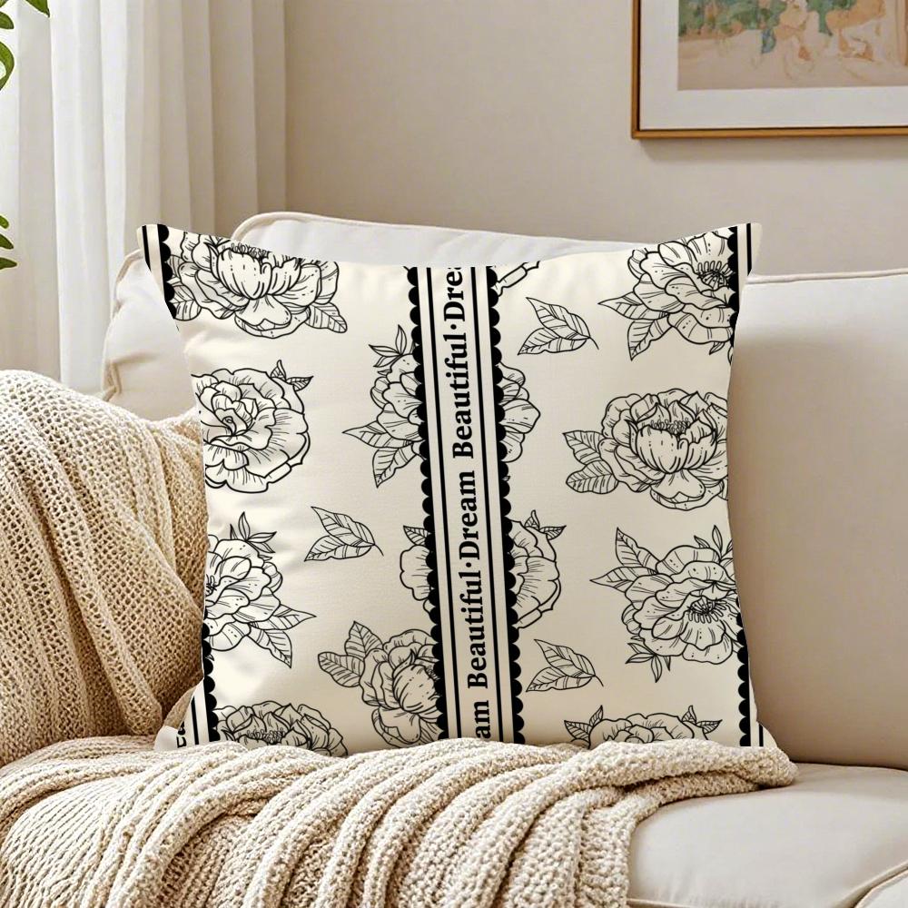 Beautiful Retro Flowers Cushion Cover Linen Pillowcase Soft for Sofa Bed Home Room Decor