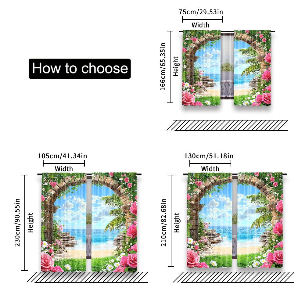 Set Of 2 View Blue Sky Beach Curtains Flowers Stone Arch Scenery Apply Living Room Bedroom Hotel Store Curtain For Great Made Polyester