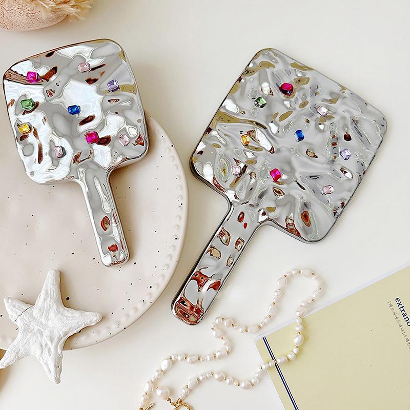 Liquid Shape Square Mirror – Compact Hand-Held and Desktop Cosmetic Makeup Mirror for Travel and Personal Use