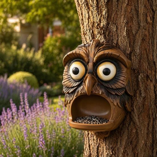 Tree Face Bird Feeder, Funny Tree Face Garden Sculpture, Outdoor Decorative Bird Feeder for Trees Fences Posts Walls