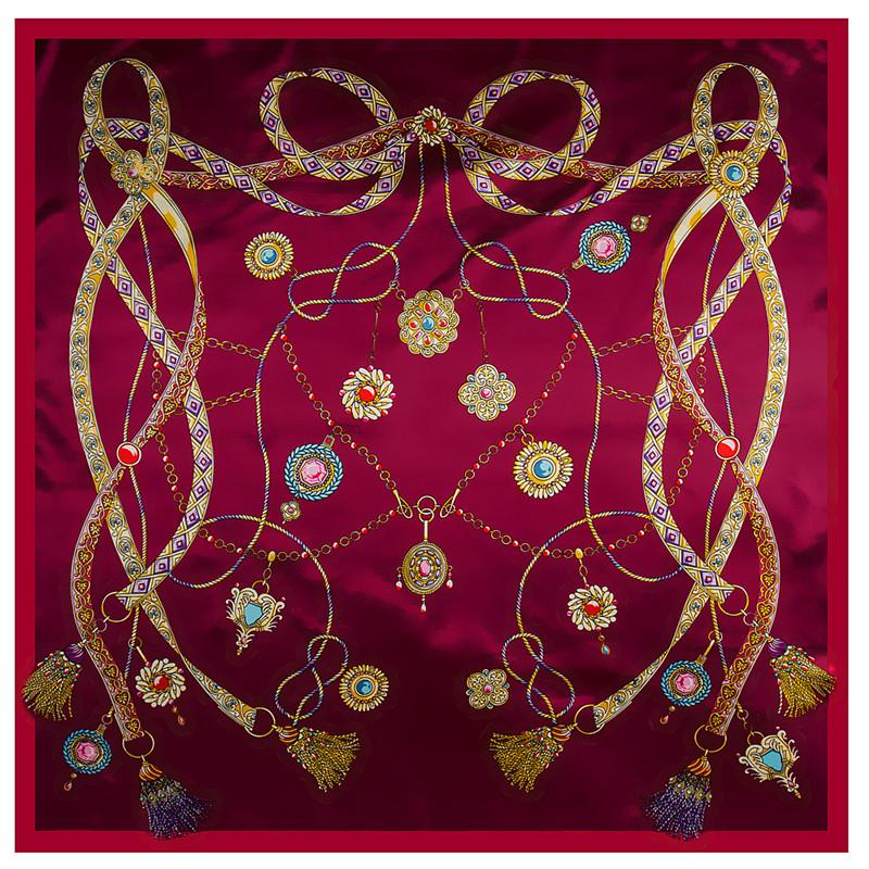 Fashion Square Scarf 2024 New Chain Women Silk Scarf Hijab Luxury Brand Shawl Foulard Plaid Scarves Wraps For Ladies
