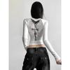 2KWEIRD Vintage Schlagärmel Korsett Crop Tops Damen Ästhetik Grunge Bedruckte T-Shirts Gothic Rundhals T-Shirts Y2K Tops T-Shirts Street