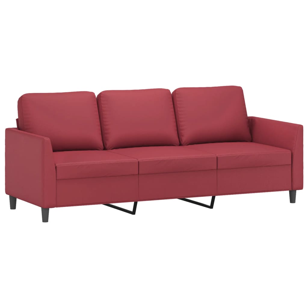 3 Seater Sofa with Ottoman Wine Red 180 cm Faux Leather