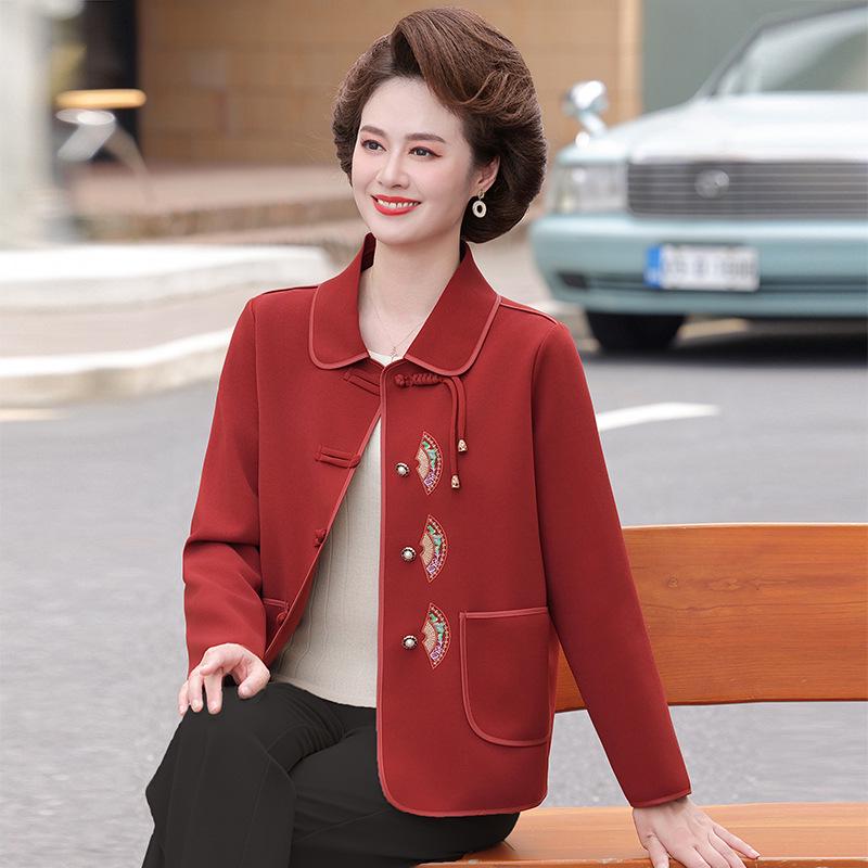 

Mom Fashion Chinese Style Trench Coat 2025: New Autumn Spring Top for Middle-Aged and Elderly Women 5XL (suggests 165-175 jin) brick червоний колір