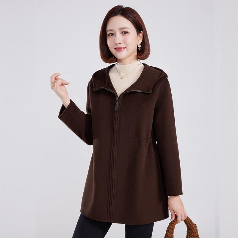 Fengxun Damen Kapuzen-Wende-Trenchcoat 100% Wolle