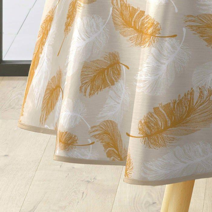Nappe ronde - EDEN - Plume Lumineuse - PVC Textilia Paillettes - Ø 160 cm - Motif plumes pailletées