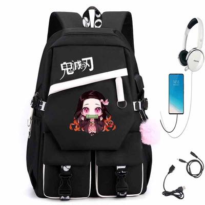 Japan Cartoon Comics Demon Slayer Backpack Junior High School Student Casual Cartoon Backpack with USB Interface 7571