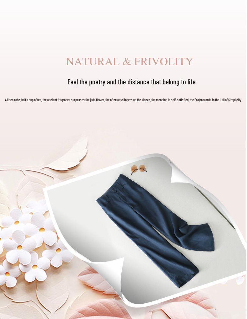 Women's Summer High-Waisted Drapey Linen Straight-Leg Pants - Slimming, Semi-Elastic, Wide-Leg, Casual, Long Cotton Linen Pants