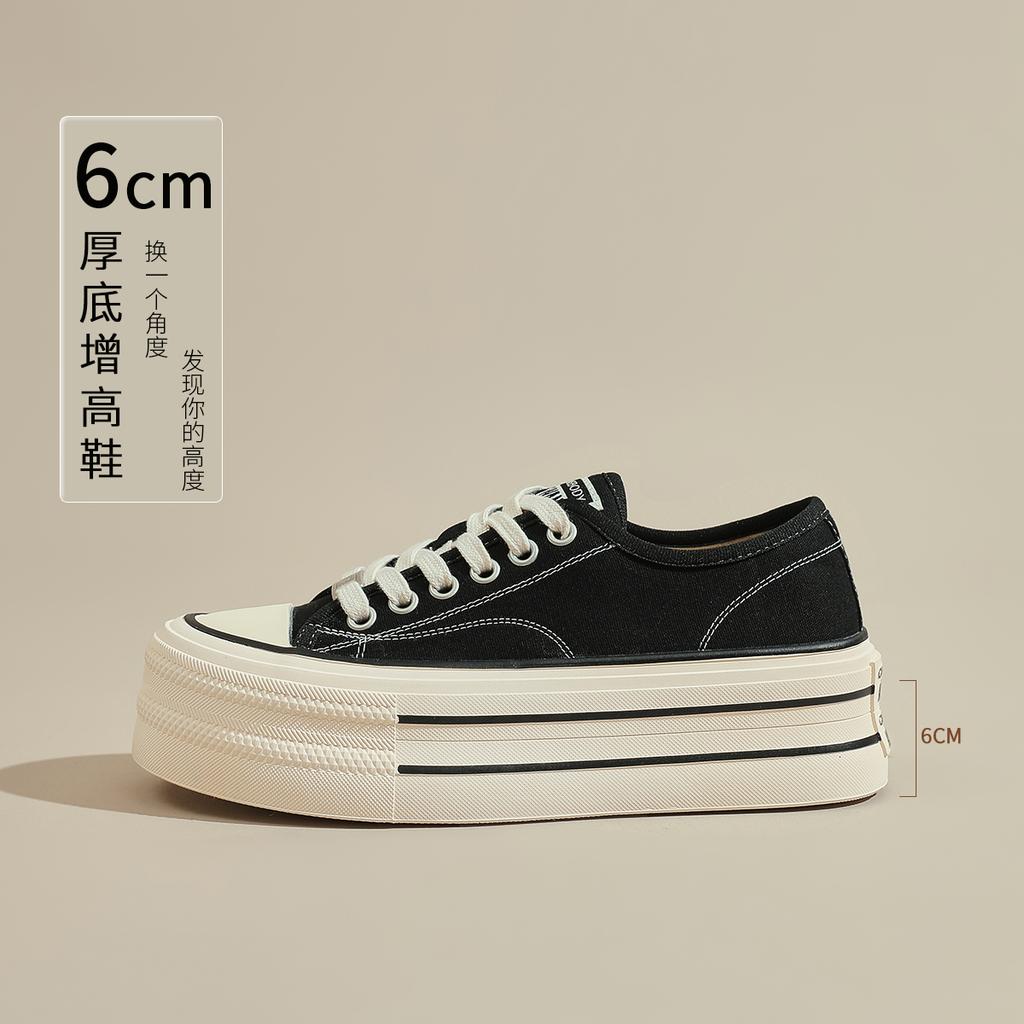 Platform Canvas Shoes New Autumn Retro Soft-soled Muffin Heightening Board Shoes Black Shoes Spring and Autumn