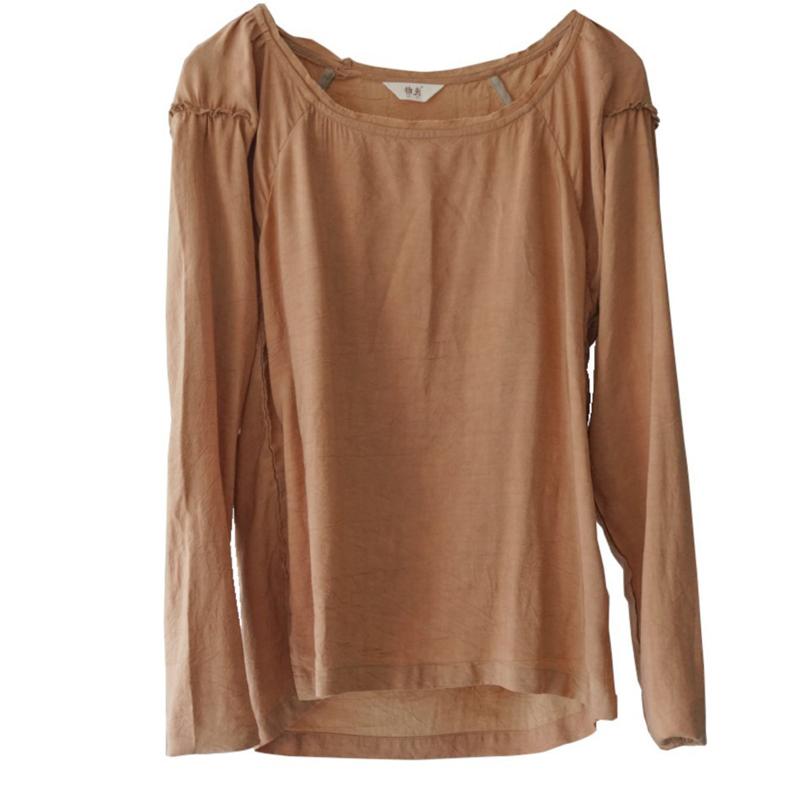 

Johnature женские винтажные футболки однотонные футболки с длинными рукавами осенние мягкие женские повседневные свободные футболки One Size кофейный