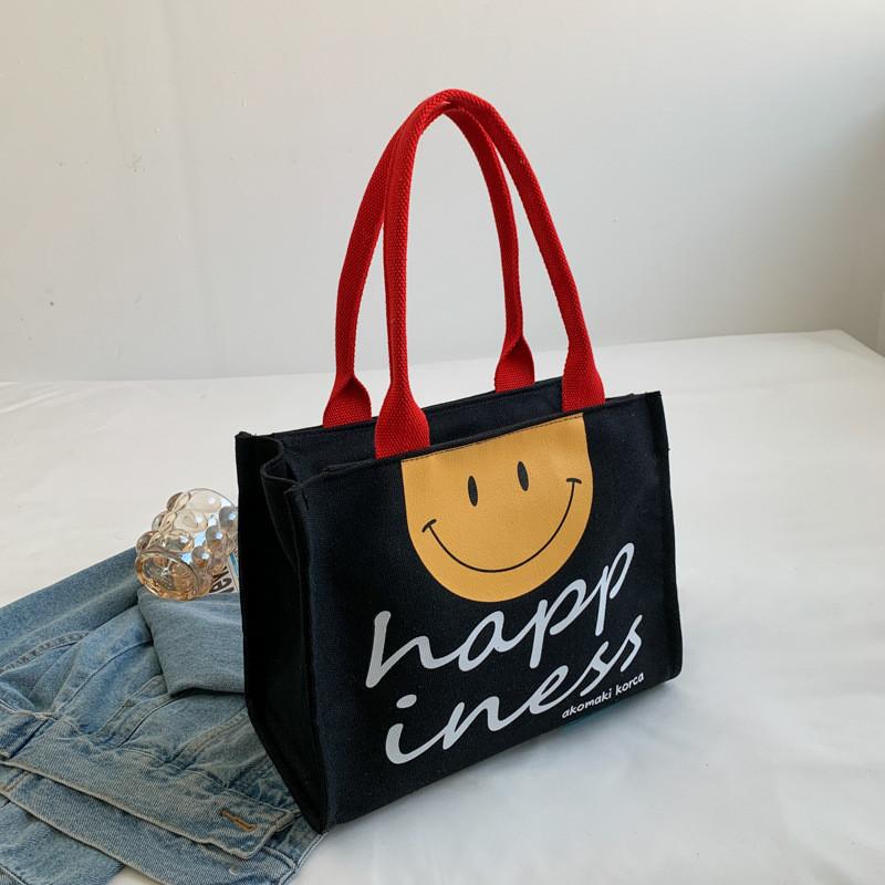 

Сумка-тоут с принтом Happy Face, модная холщовая сумка на плечо, большая вместительная сумка для школы, путешествий и покупок 31x25x10cm