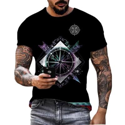 Summer Fashion Retro Compass Graphic T Shirts Men Casual Personality Printed Tees Europe and America Trend O-neck Short Sleeve